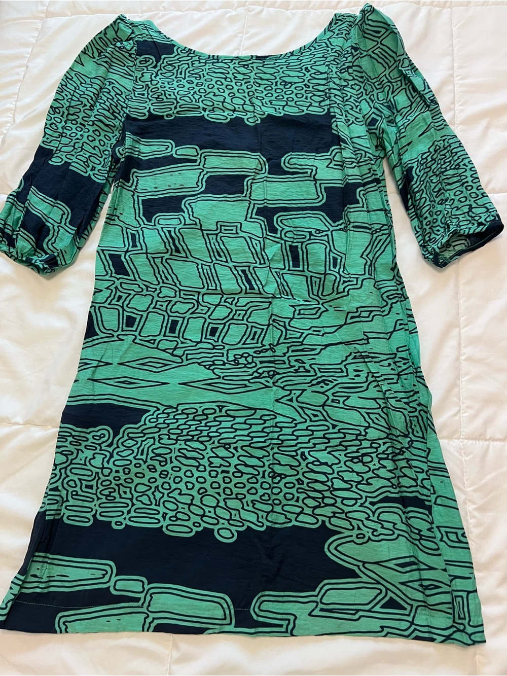 Needle & Thread Green and Navy Abstract Midi Dress